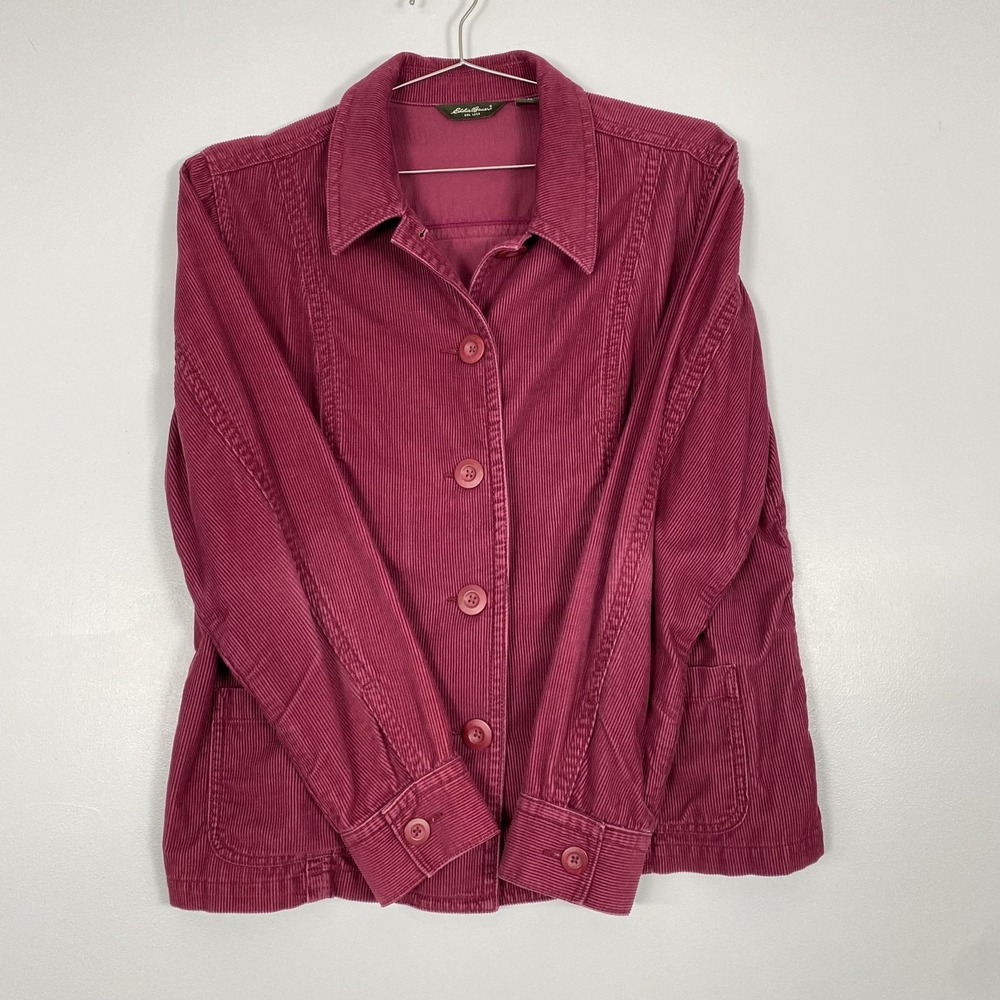 Eddie Bauer Jacket Womens XL Pink Corduroy Button Front Pockets‎ Casual Unlined